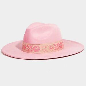 Embroidered Flower Band Felt Fedora Hat